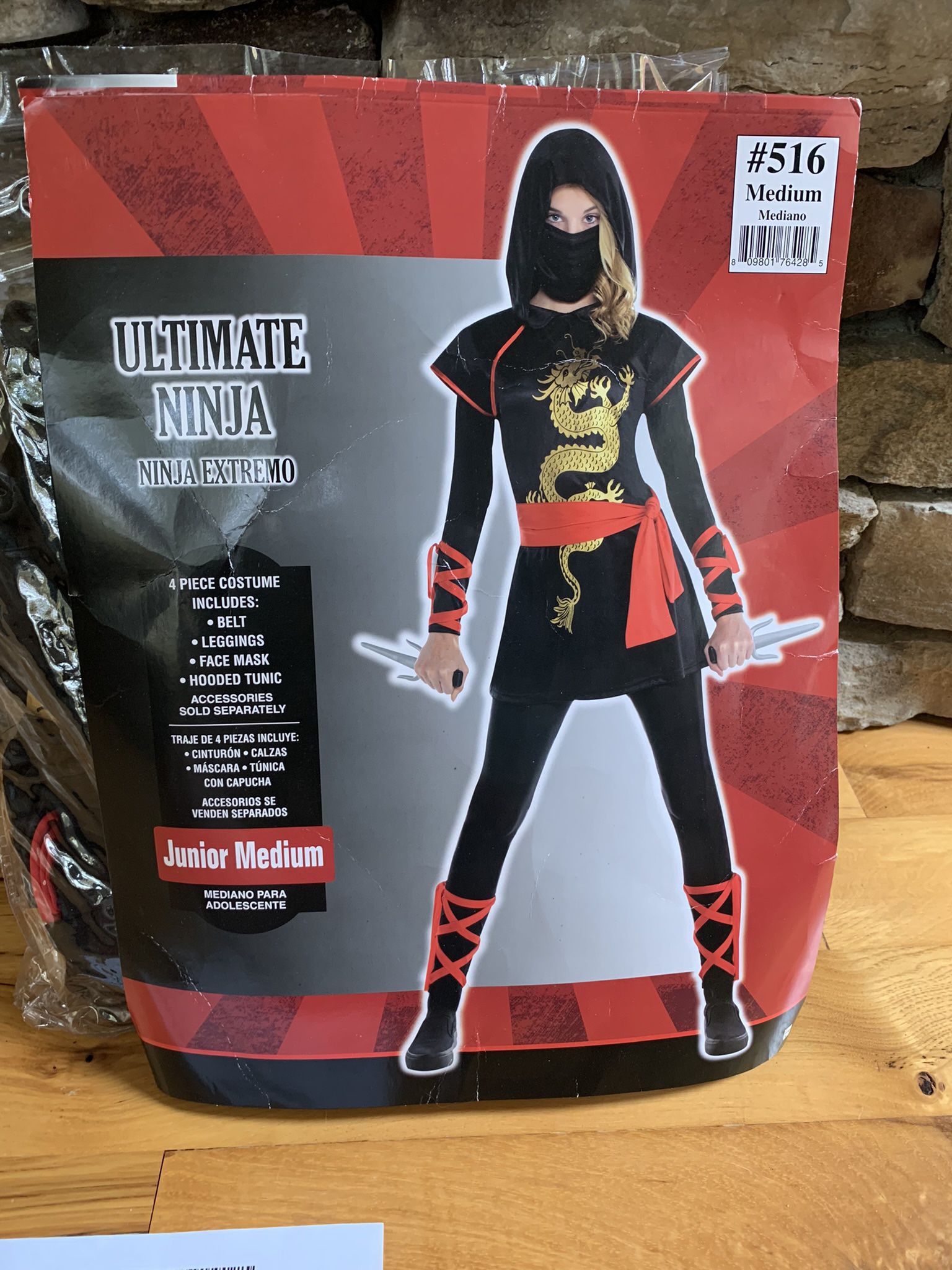 HALLOWEEN COSTUME JUNIOR Or Adult SIZE MED Ultimate  Ninja  COMES WITH ALL SHOWN AND ON PACKAGE RETAIL $42