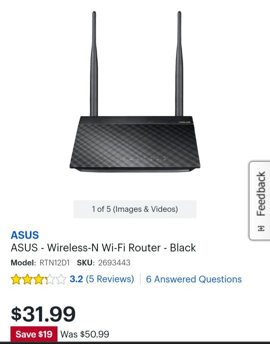 2 ASUS - Wireless-N Wi-Fi Router - Black


