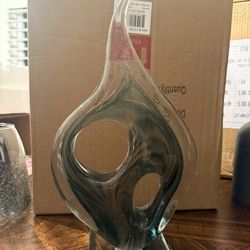 Glass Abstract Curved Cutout Decorative Sculpture with Swirl Patterns - Green