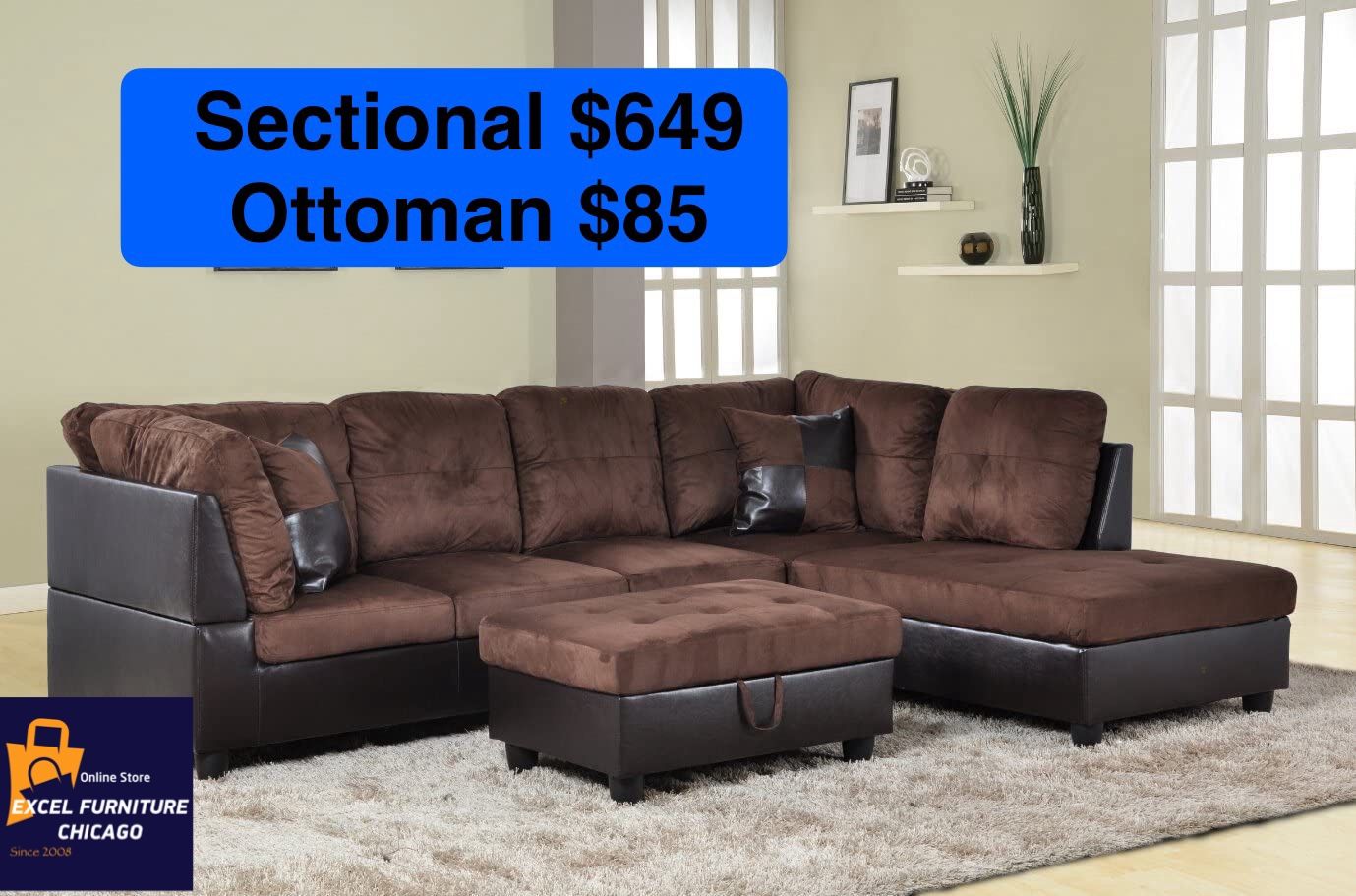 Brand New Brown  Sectional Sofa Couch 