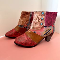 Red Ankle Boots, Size 9 1/2