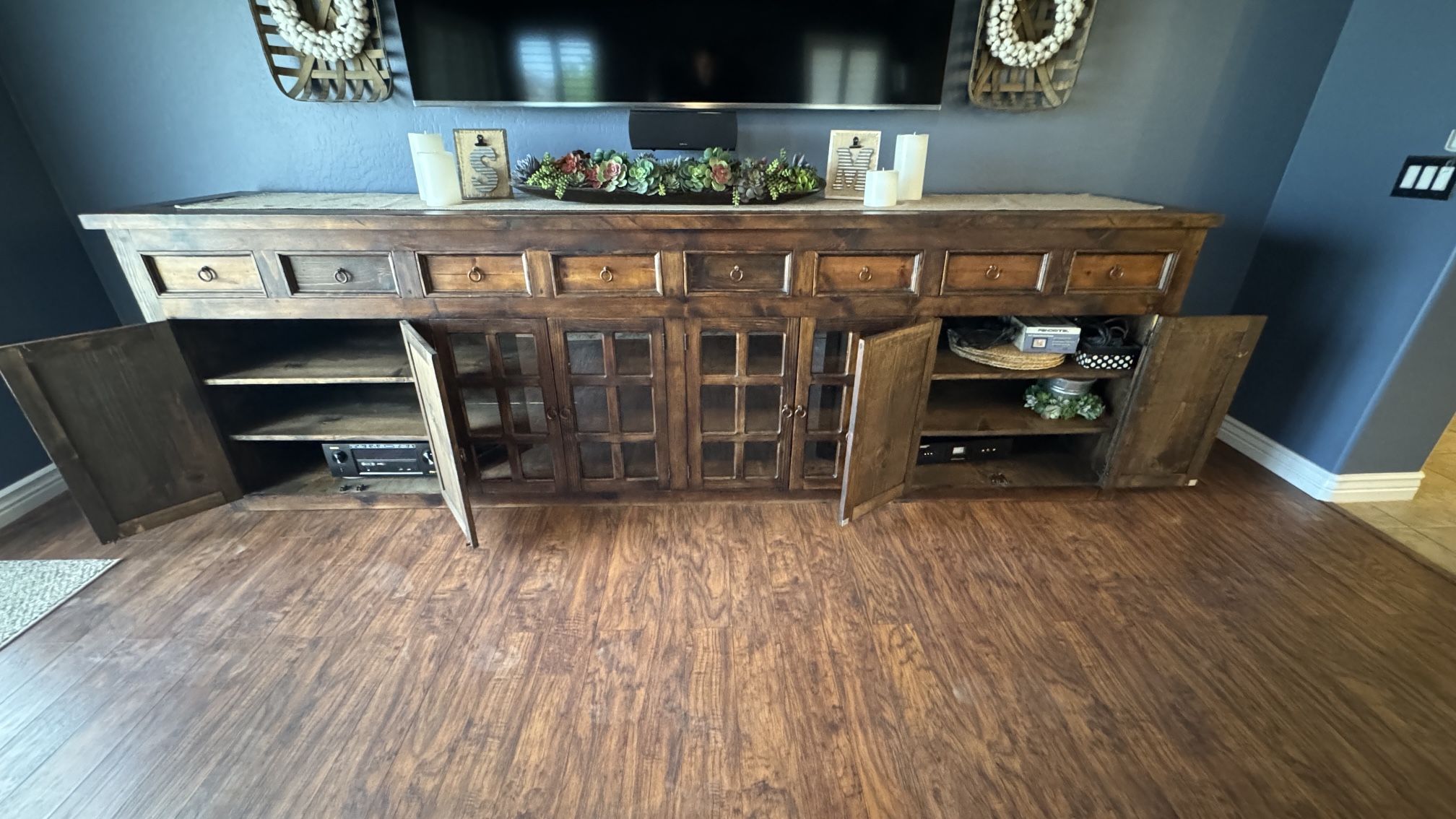 Wood Buffet With Glass Doors - 128.5” W