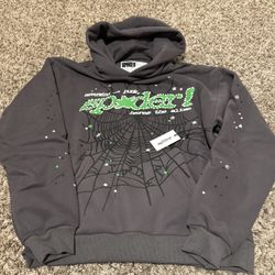 Gray and green sp5der hoodie (brand new with tags)