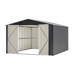 10 x 12 ft. Outdoor Storage Shed, Galvanized Steel Garden Shed, Metal Sheds Garden Tool Shed with Double Lockable Doors for Backyard Patio La