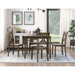 Brand. new brown dining table (36x36x30H) + 4 chairs
