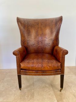 Leather Wingback Chair Bespoke Dessin Fournir Crocodile-Embossed