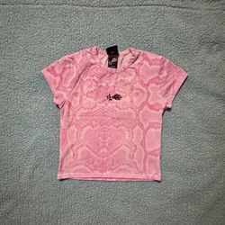 Civil Regime Womens Pink Snakeskin RFC Baby Tee Shirt Graphic Crop Top Large L