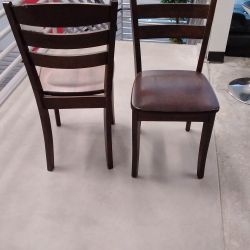 Dining Chairs, Wooden Frame, Brown Wood Finish, Set Of Two 