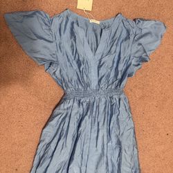 New xl blue long ruffle flowy boho summer country dress