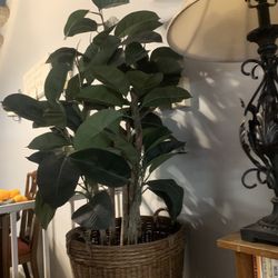 Artificial Plant And Woven Basket