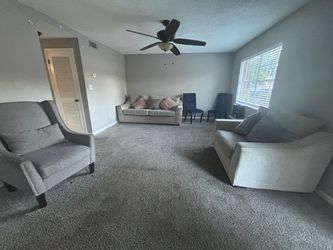 Living room set with 2 blue chairs