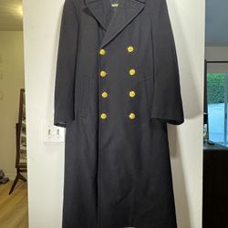 WWII Vintage Military Wool Coat | Black Naval Overcoat