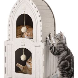 Apasiri 2-Story Cat House for Indoor Cats: Convertible 2-in-1 Felt Cat Condo, Scratch-Resistant, Hideaway Cave for Multi Small Pet Kitten to Relief An