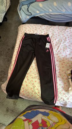 Adidas Black Track Pants with Pink Stripes