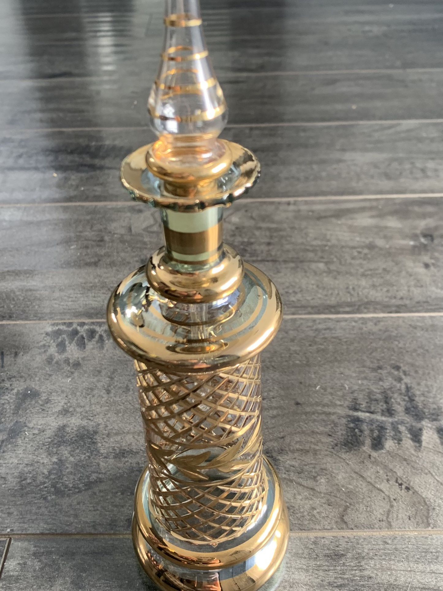 Fancy Vintage Looking Golden Glass Perfume Bottle