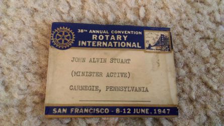 Name badge from 1947 Rotary International
