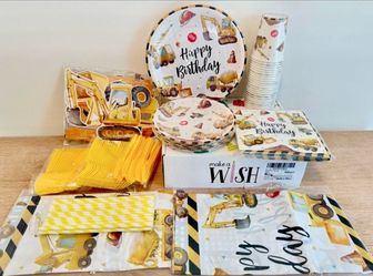 Construction Birthday Plates And Napkins Party Supplies - Construction Party Decorations Tableware, Plate, Cup, Napkin, Cutlery, Excavator Dump Truck