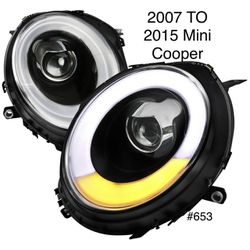 2007 TO 2015 Mini Cooper LED DRL Turn Signal Projector Headlights - Black