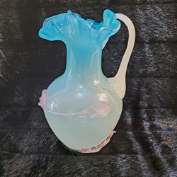 Antique Stevens And Williams Blue Opalescent Pitcher 