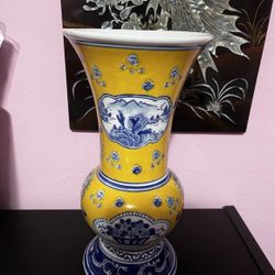 One Pair Vintage Ruffled top Chinese Porcelain Painted Blue Flower Accents