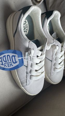 Hey Dude Karina Suede Sneakers Womens Size 7 White Green NEW Comfort Shoes