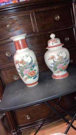 Vintage Japanese ginger jar in a vintage Japanese vase
