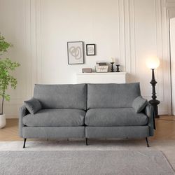 80.7" 3 Seater Cloud Sofa Linen Couch with Pillows Side Pockets Deep Seat Home,Grey