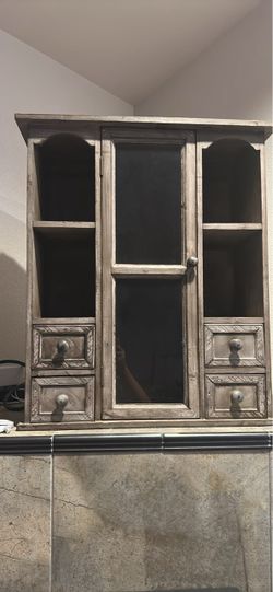 Rustic Wooden Spice Cabinet with Glass Door