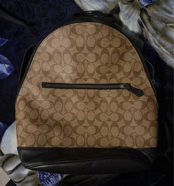 Coach Signature Canvas Brown Backpack with Black Trim