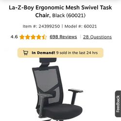  La-Z-Boy Ergonomic Mesh Swivel Desk Chair, Black 
