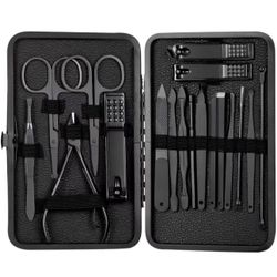 18 in 1 Manicure Set Stainless Steel Nail Clippers Pedicure Kit Portable Travel Household Nail Scissor Kit Nail Cutter Tool Set (Color : 18pcs Black)