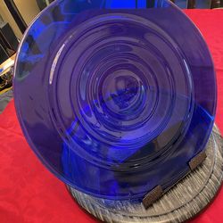CRYSTAL COBALT BLUE BOWL & PLATTER