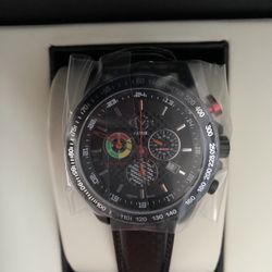 GEVRIL Men's GV2 Scuderia White Dial Black Leather Chronograph Date Watch,m