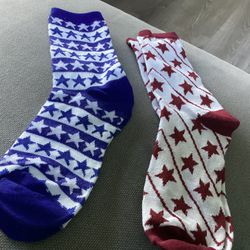 Patriotic Socks American-TWO pair -navy blue & white stars & white red stars