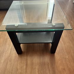 End Table Side Table Still In Good Shape. Glass And Wood. 