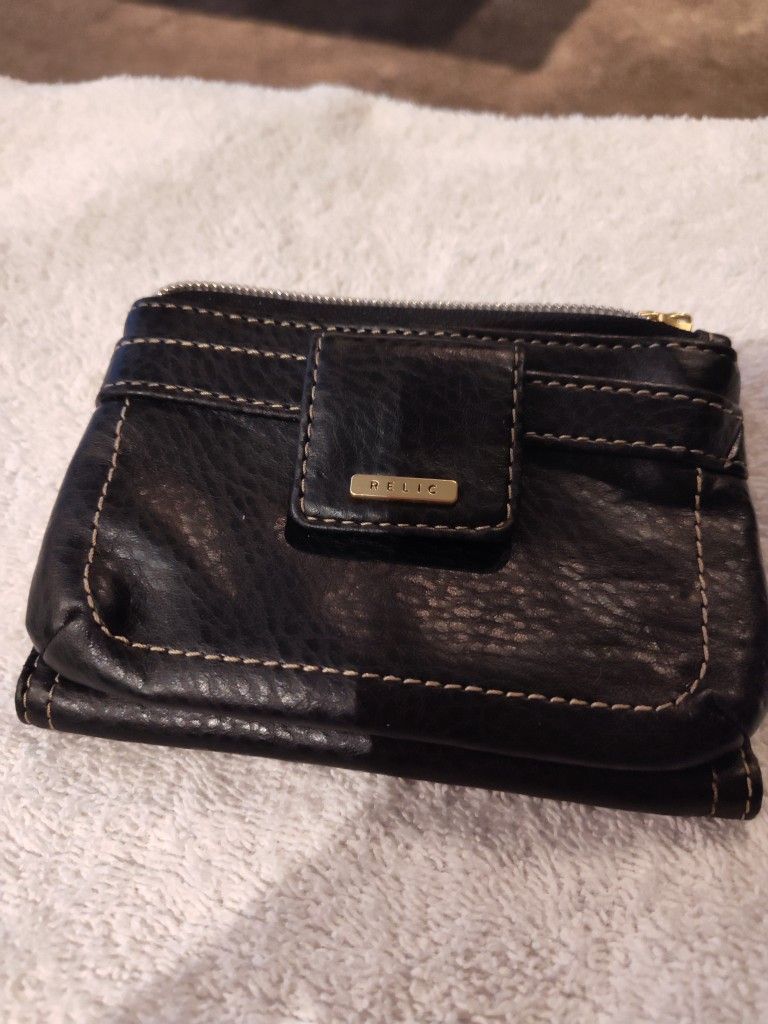 Black Leather Relic Change Purse Wallet