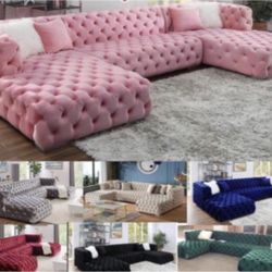 Sectional Sofa Grey Velvet New U Shape Glam Collection All Colors