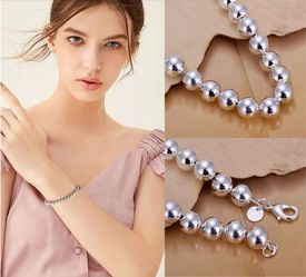 8” Long Genuine High Shine 925 Sterling Silver 6MM Ball Bead Chain Bracelet