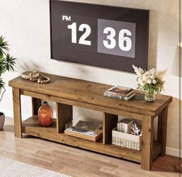 F2423 63" Solid Wood TV Stand, Entertainment Center for 65 inch TVs, Farmhouse Style with 3 Open Sto