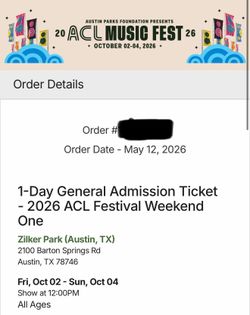 Austin City Limits Wristband - Weekend 1 FRIDAY ONLY 10/2