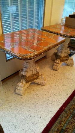 Each $425... Marble top...end tables. Rustic orange