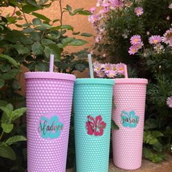 Personalized hibiscus studded tumblers