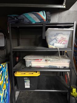 Two Heavy Duty Metal Storage Shelving Unit and 10 Totes