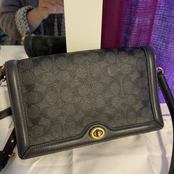 Coach 1941 Riley Charcoal Navy Signature Canvas Leather Crossbody Bag 31070