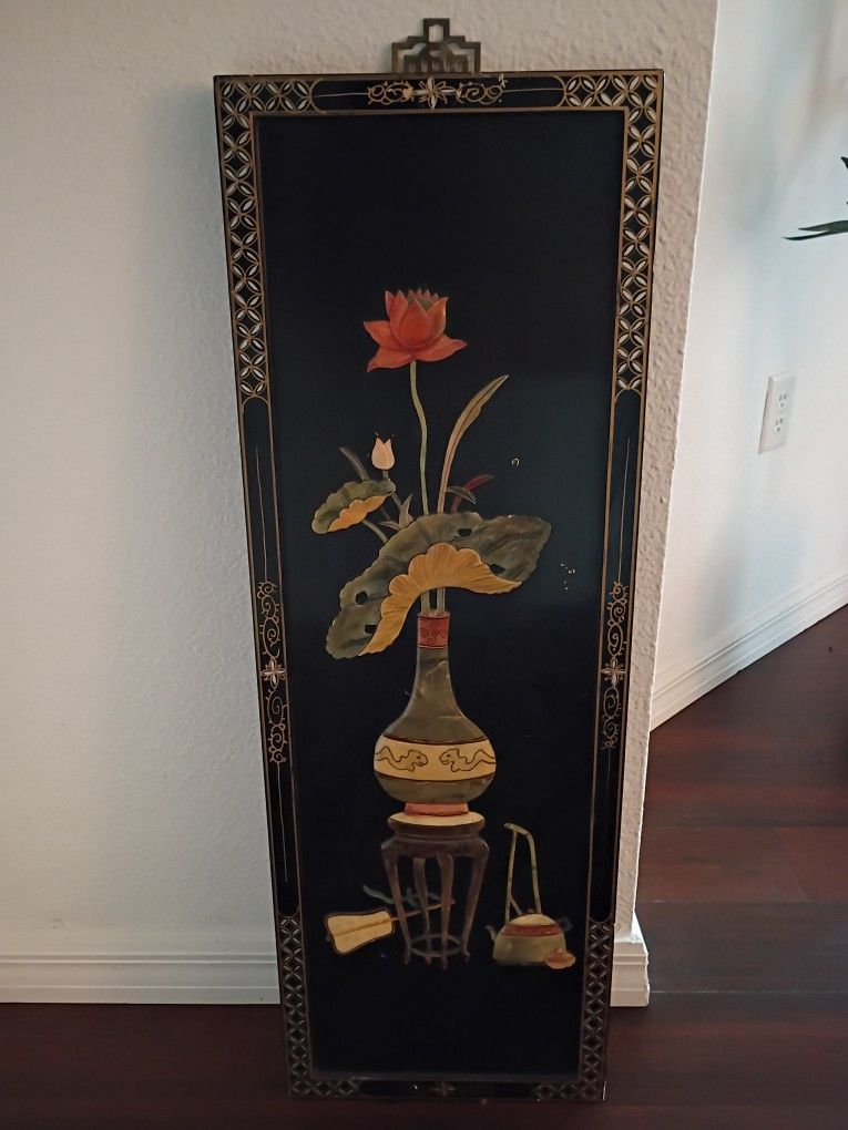 Black Lacquered Oriental Wood Panel