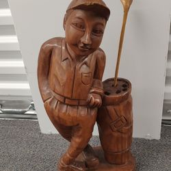 Wood Carving Golf Caddy Figure 