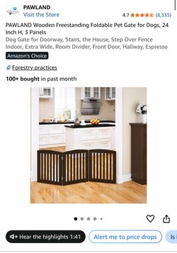 PAWLAND Wooden Freestanding Foldable Pet Gate 3 Panel, Brand new!