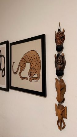 Hand Carved Wooden Safari Animal Faces/Masks, Wall Hanging