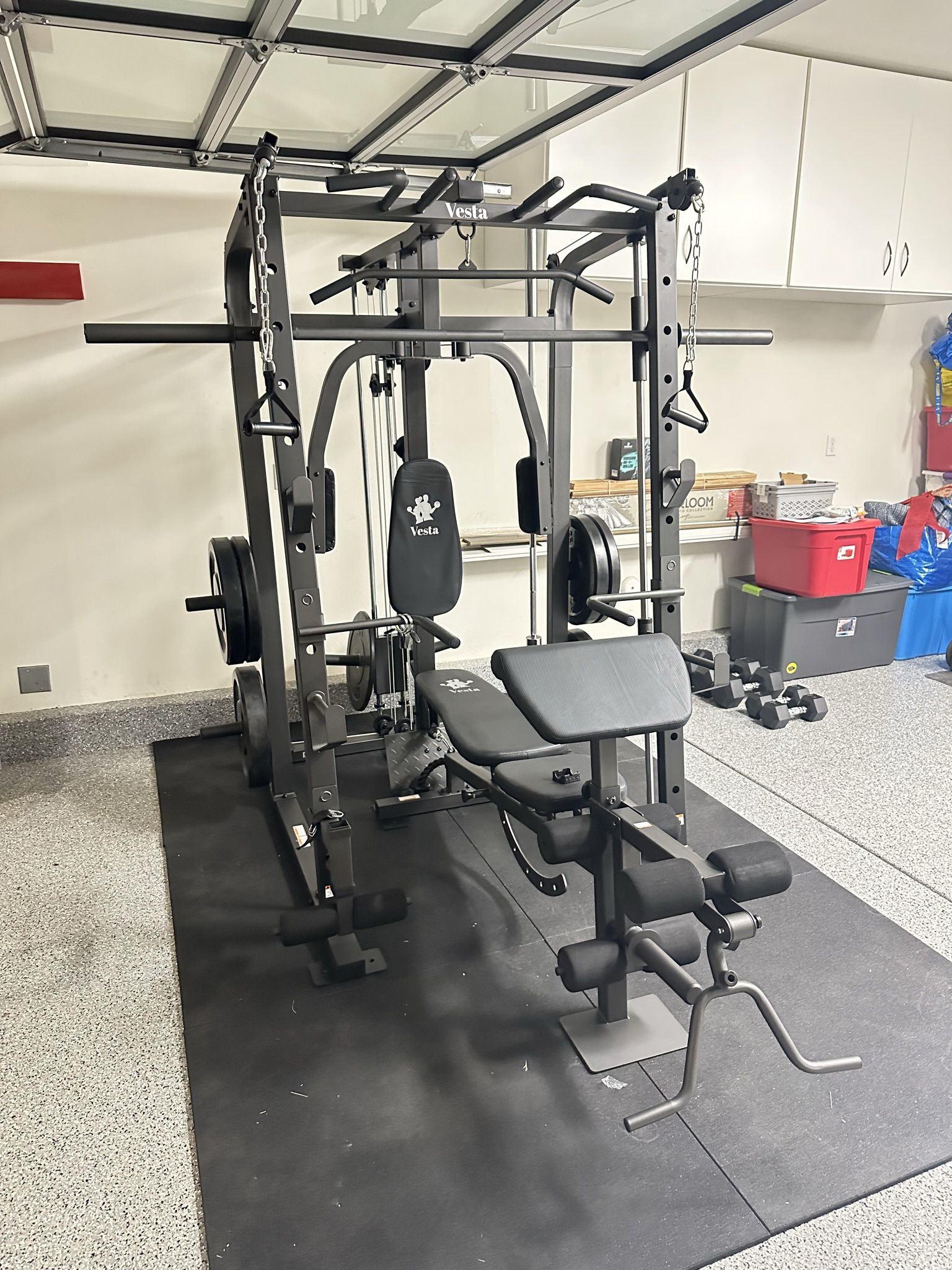 Smith Machine 1001 w/Bench Attachment | 230lb Bumpers Olympic Weights | 7ft Olympic Bar | Gym Equipment | FREE DELIVERY🚚