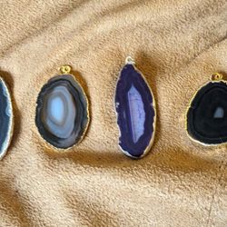 4 Different Shapes And Colored Agate Pendants No Chains 